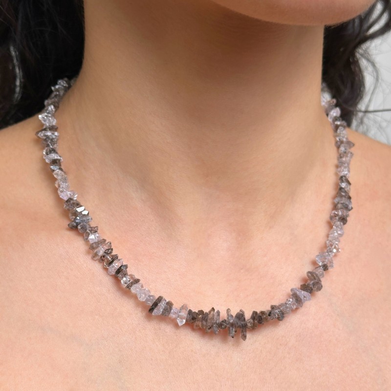 Necklace with Biterminated Hyal Quartz with Inclusions