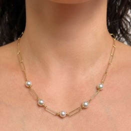 Collier with 5 Pearls Akoya Bianche Round