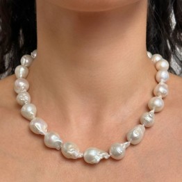 Collana di Perle Barocche Bianche Fiammate