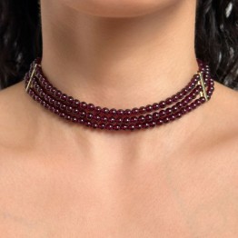 Strangolino Necklace with 3 Threads of Rhodolite Granate