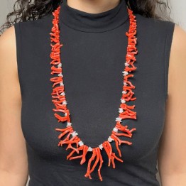 Necklace with Coral and Pearls Keshi