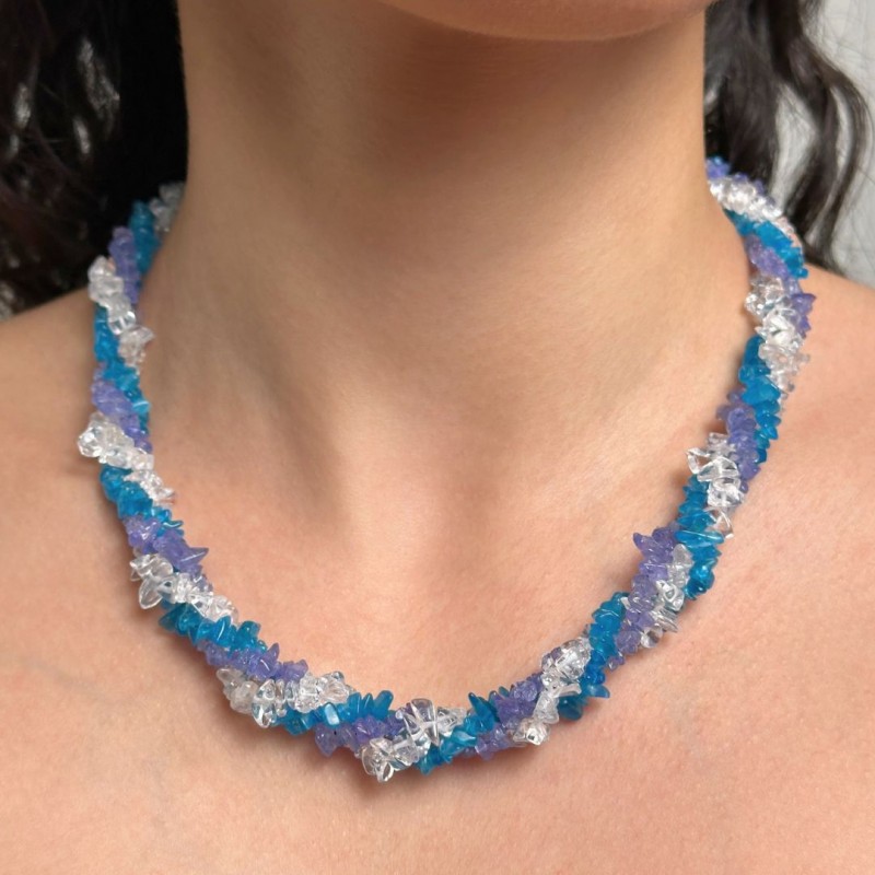 Torchon with 3 threads with Apatitis, Hyal Quartz and Tanzanite