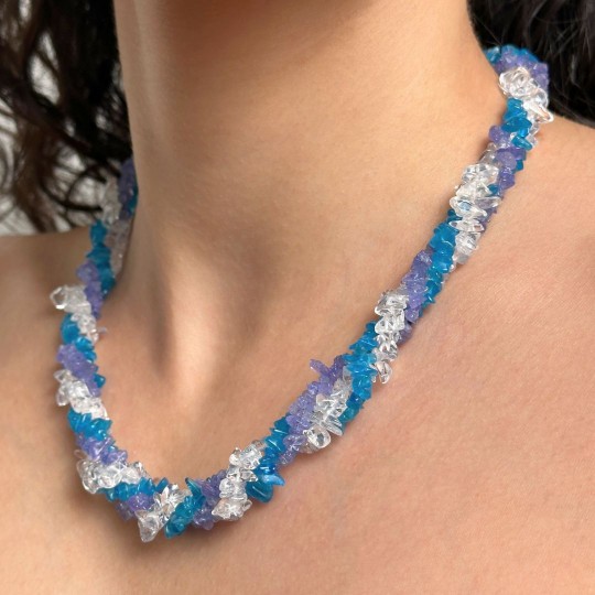 Torchon with 3 threads with Apatitis, Hyal Quartz and Tanzanite