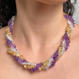 Torchon a 3 Fili con Quarzo Citrino, Quarzo Ialino e Ametista