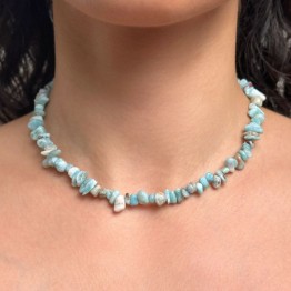 Choker Necklace with Larimar in Chips
