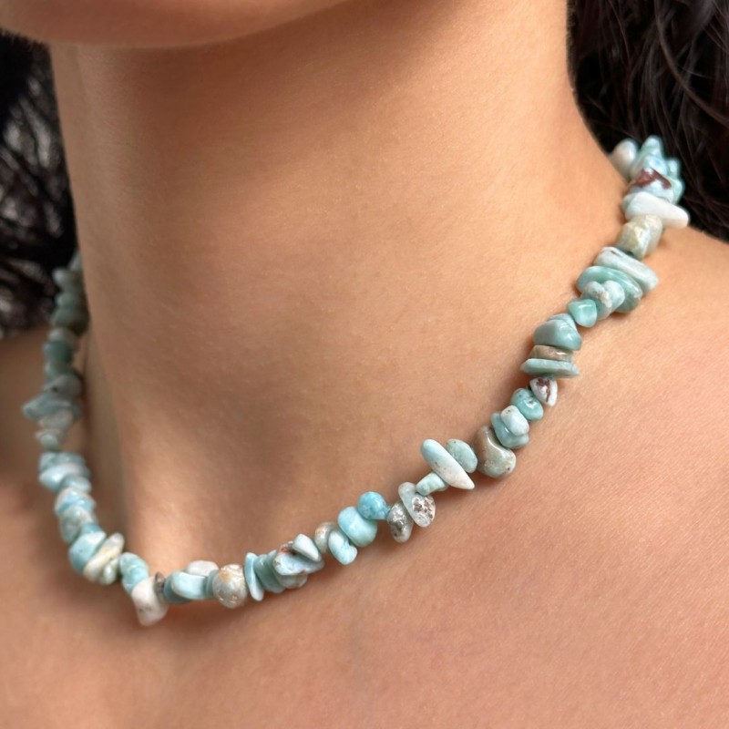 Choker Necklace with Larimar in Chips