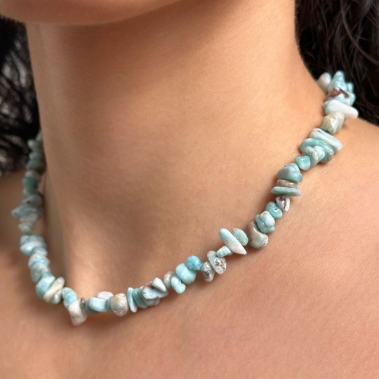Choker Necklace with Larimar in Chips
