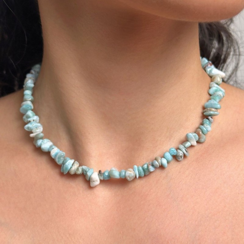 Choker Necklace with Larimar in Chips