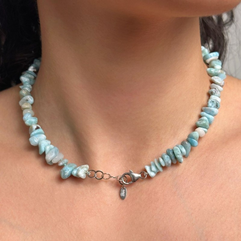 Choker Necklace with Larimar in Chips