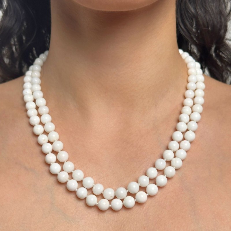 Collana a Due Fili Paralleli di Corallo Bianco