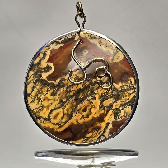 Pendant in 925‰ Silver and Bronze with Agate