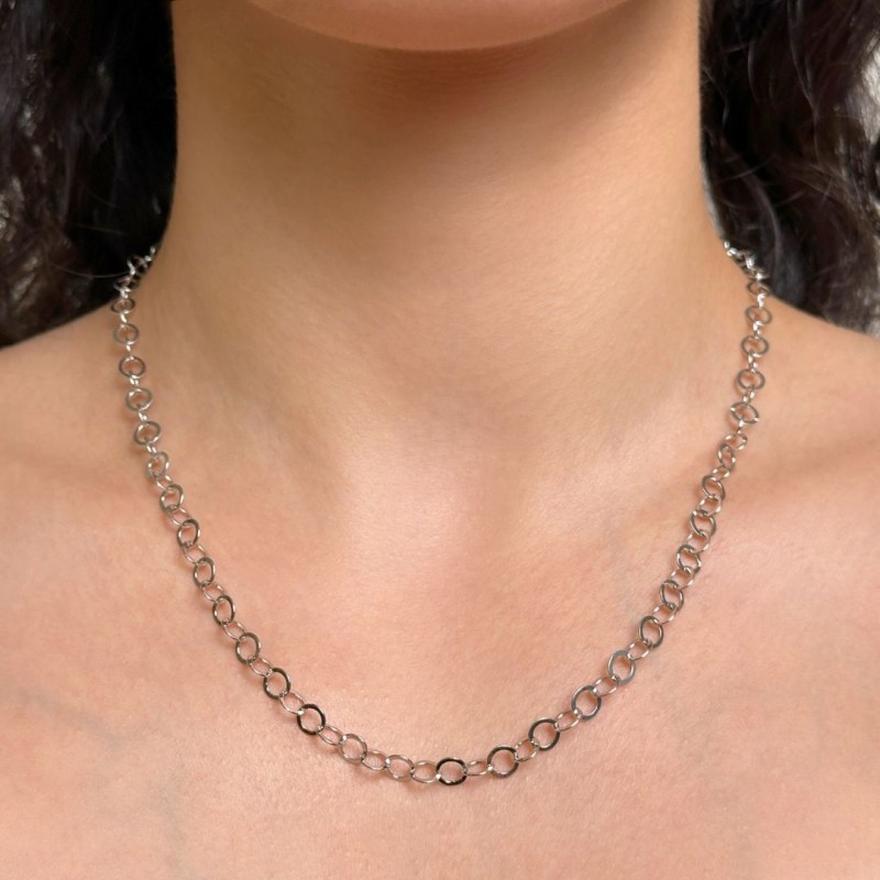 Catenina ad Anelli Piatti in Argento Rodiato 925‰