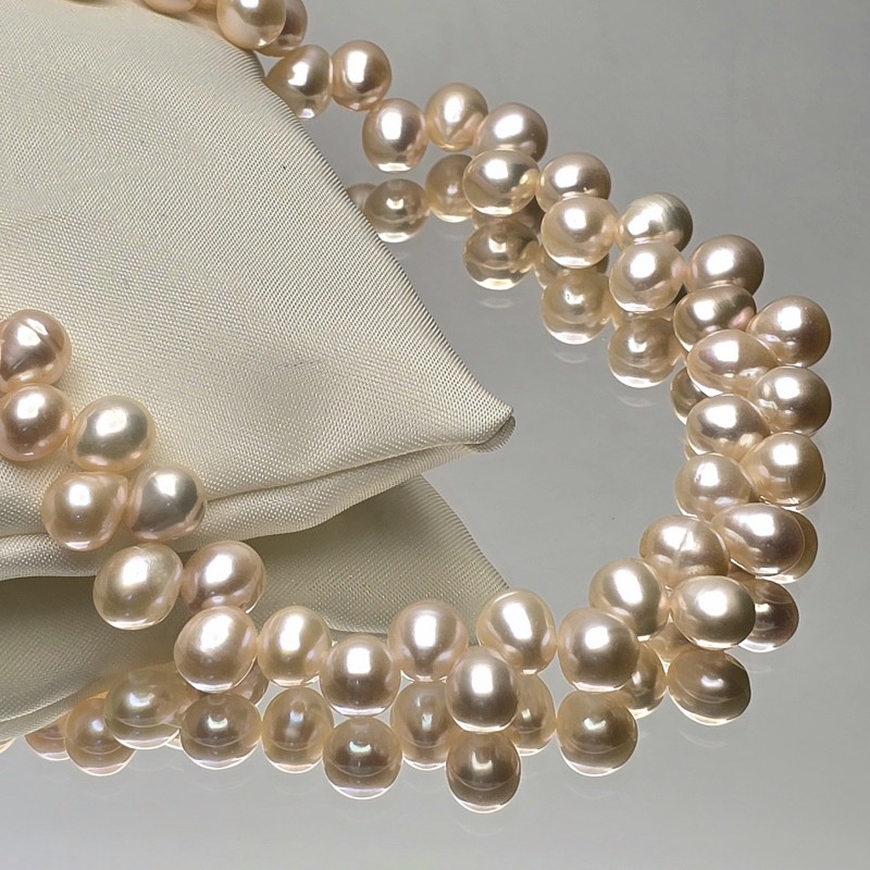 Filo di Perle Naturali d'Acquadolce Rosa Forma a Goccia Forata in Testa ø 7 / 7,5 mm