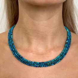 Collana a 3 Fili Paralleli di Crisocolla