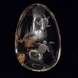 Gemstone quartz with Lodolite Reverse Carving with 2 turtles