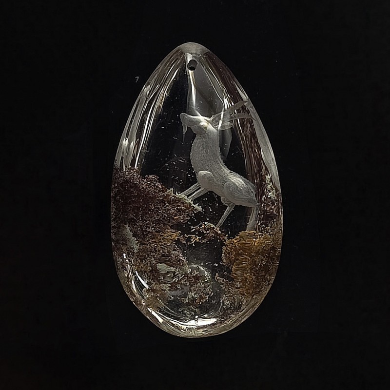 Pietra di Quarzo con Lodolite Retroinciso con Stambecco