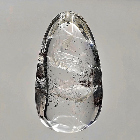 Gemstone quartz with Lodolite Reverse Carving with 2 fish