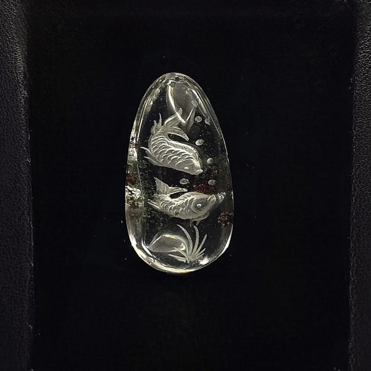 Gemstone quartz with Lodolite Reverse Carving with 2 fish