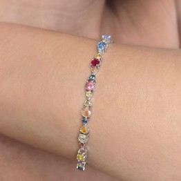 Bracciale Simil Tennis con Zaffiri Multicolore con Diametri Diversi