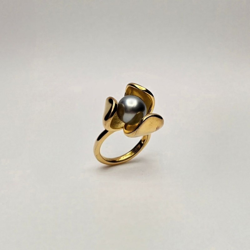 925 ‰ silver ring Gold plated Clover with Tahiti pearl