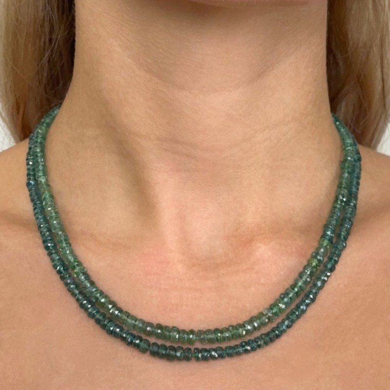 Collana a 2 Fili Paralleli di Cianite Verde Chiaro e Scuro