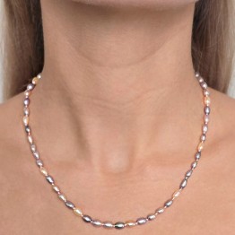 Collana di perle Rosa/Violetto Ovali