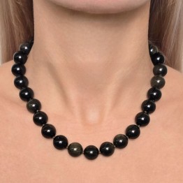 Collana di Ossidiana Gold Sferica ø 14 mm