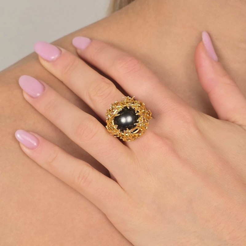 Coral basket ring with tahiti pearl Ø 14 mm