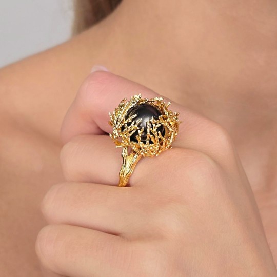 Coral basket ring with tahiti pearl Ø 14 mm
