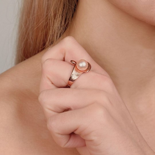 Anello in Argento925‰ Rosato con Perla Rosa
