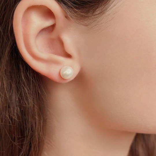 Orecchini con Perle Bianche Round ø 8/8,5 mm