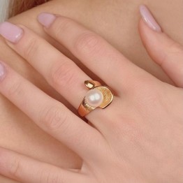 Anello con Foglia Satinata e Perla Semiround ø 8,5/9 mm