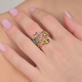 Anello in Bronzo con Tormaline Multicolore