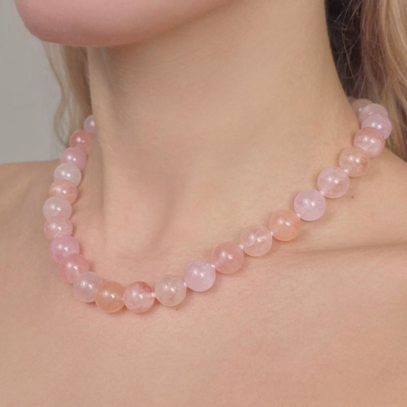 Spherical morganite necklace Ø 11.5 / 12 mm