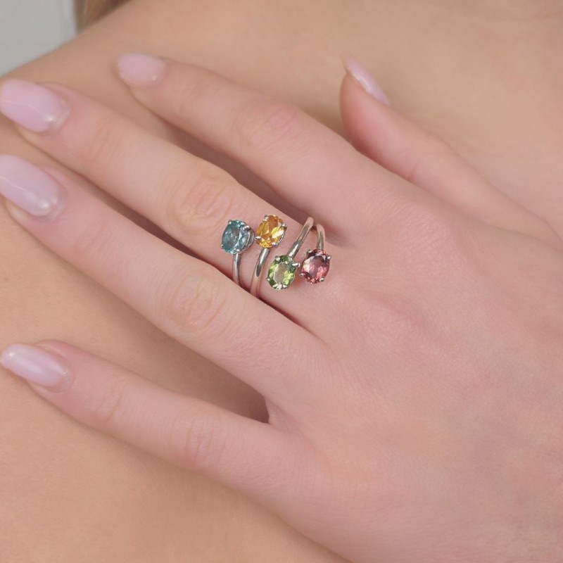 4 wire ring with Tourmaline Multicolor