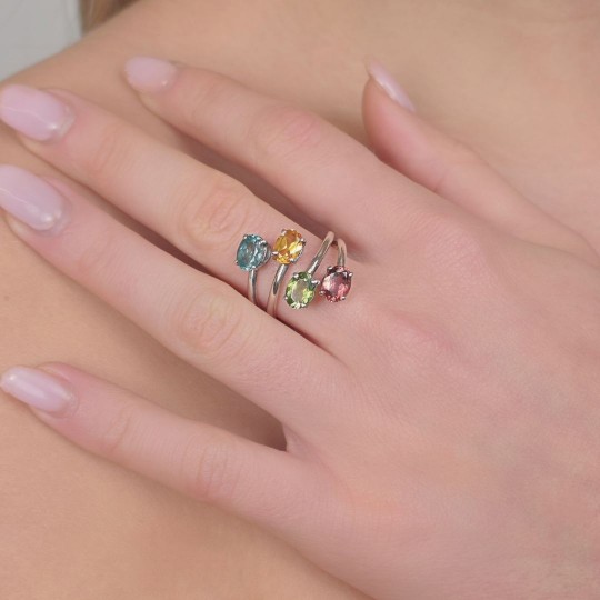 4 wire ring with Tourmaline Multicolor
