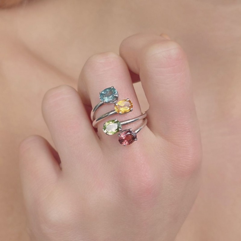 4 wire ring with Tourmaline Multicolor