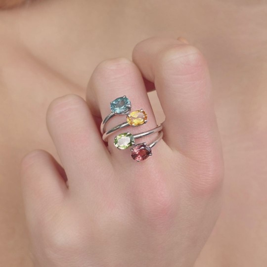 4 wire ring with Tourmaline Multicolor