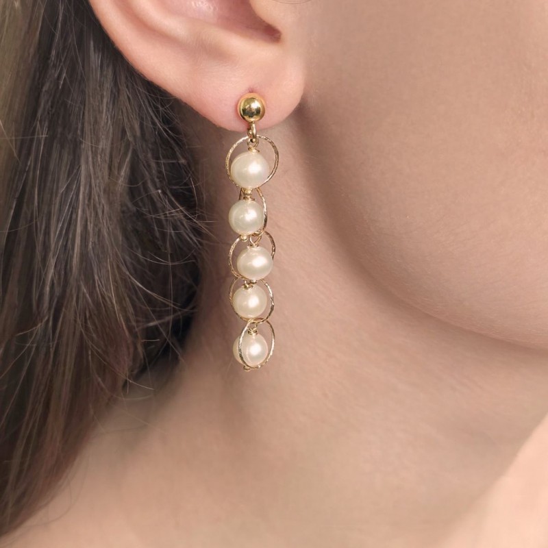 Pendant earrings with Pearl Potatoes Ø 6.5 mm