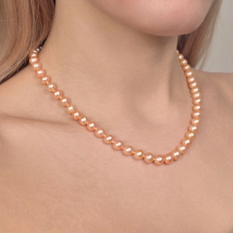 Collana di Perle Rosa Salmone Semiround ø 7/8 mm