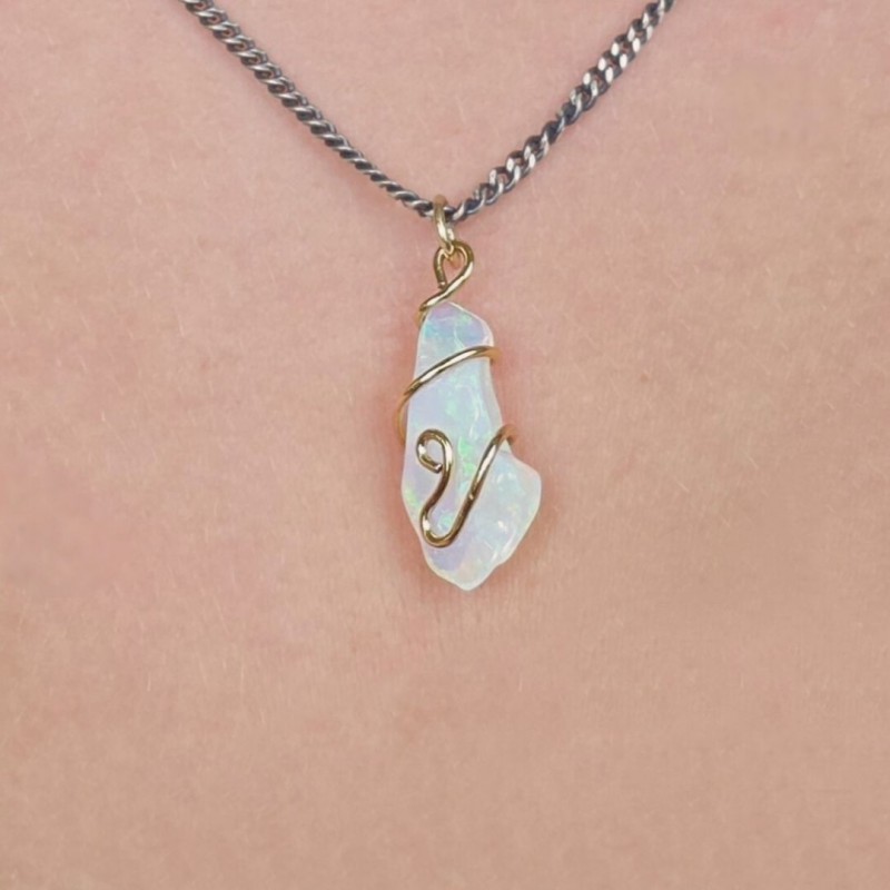 Pendente con Opale Etiope a Sasso e Catenina Brunita