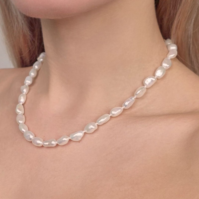 Collana di Perle Keshi Bianche ø 7,5/8 mm