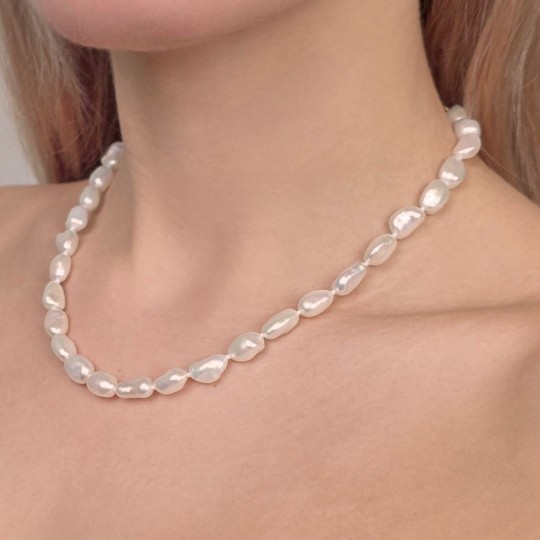 Collana di Perle Keshi Bianche ø 7,5/8 mm