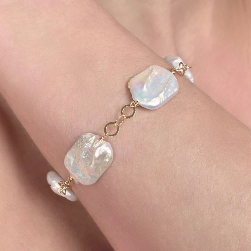 Bracciale con Perle Bianche Rettangolari