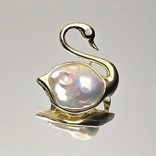 Pendente/Spilla a Cigno con Perla Barocca ø 17,4x13,5 mm