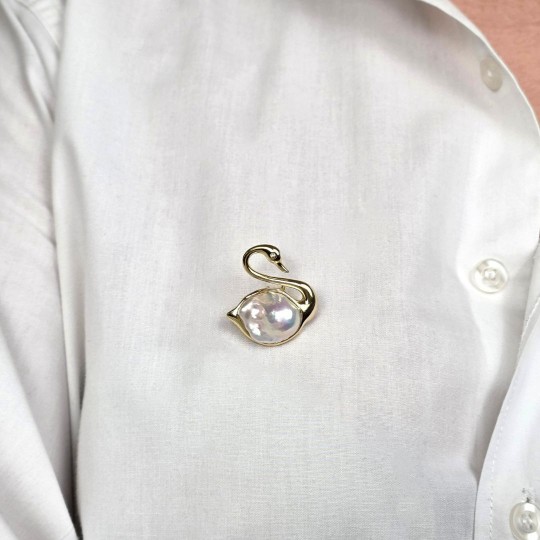 Pendente/Spilla a Cigno con Perla Barocca ø 17,4x13,5 mm