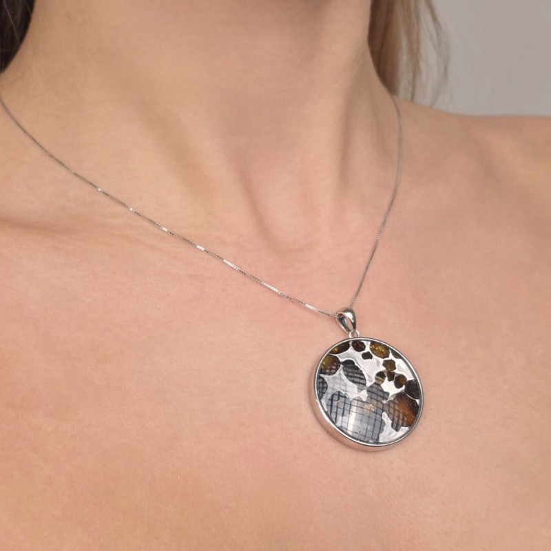 Pendente con Pallasite Rotonda e Catenina