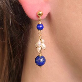 Orecchini con Lapis e Perle Ovali
