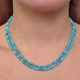 Collana a 2 Fili Paralleli di Turchese Sferico ø 4,5/5 mm