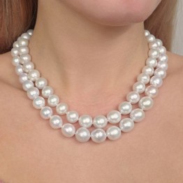 2-wire parallel necklace of Pearl Baroque Ø 9 / 12.5 mm